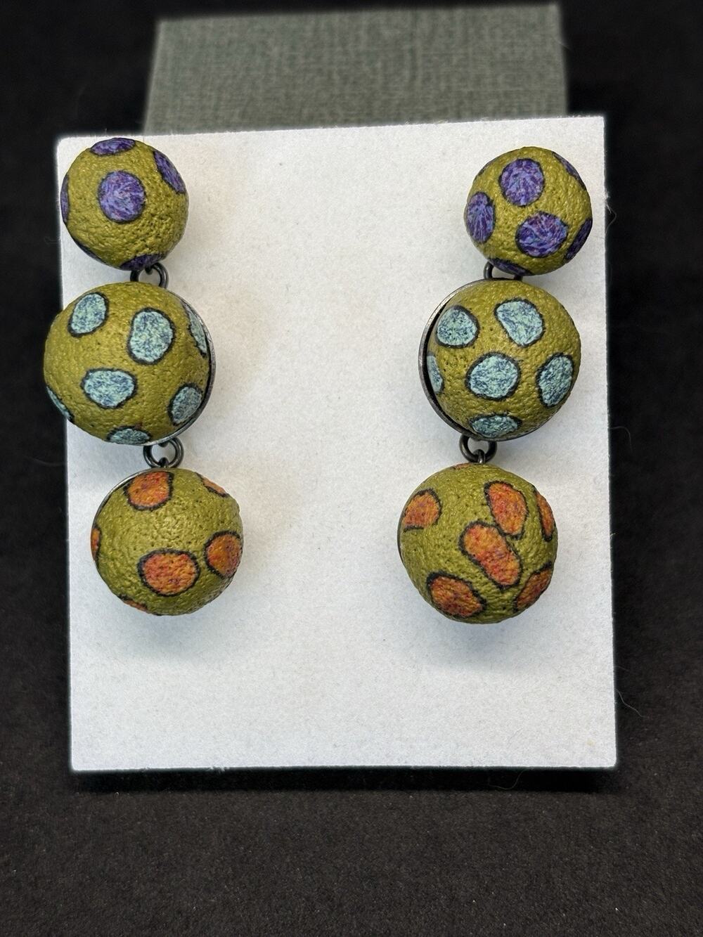 Ford & Forlano Sterling Art Jewelry Dangle Green Polymer Clay Bead Earrings 925